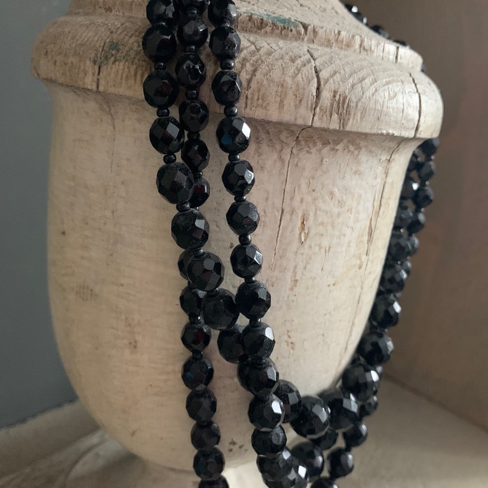 Three Strand Black Beaded Necklace - Picture 3 of 3